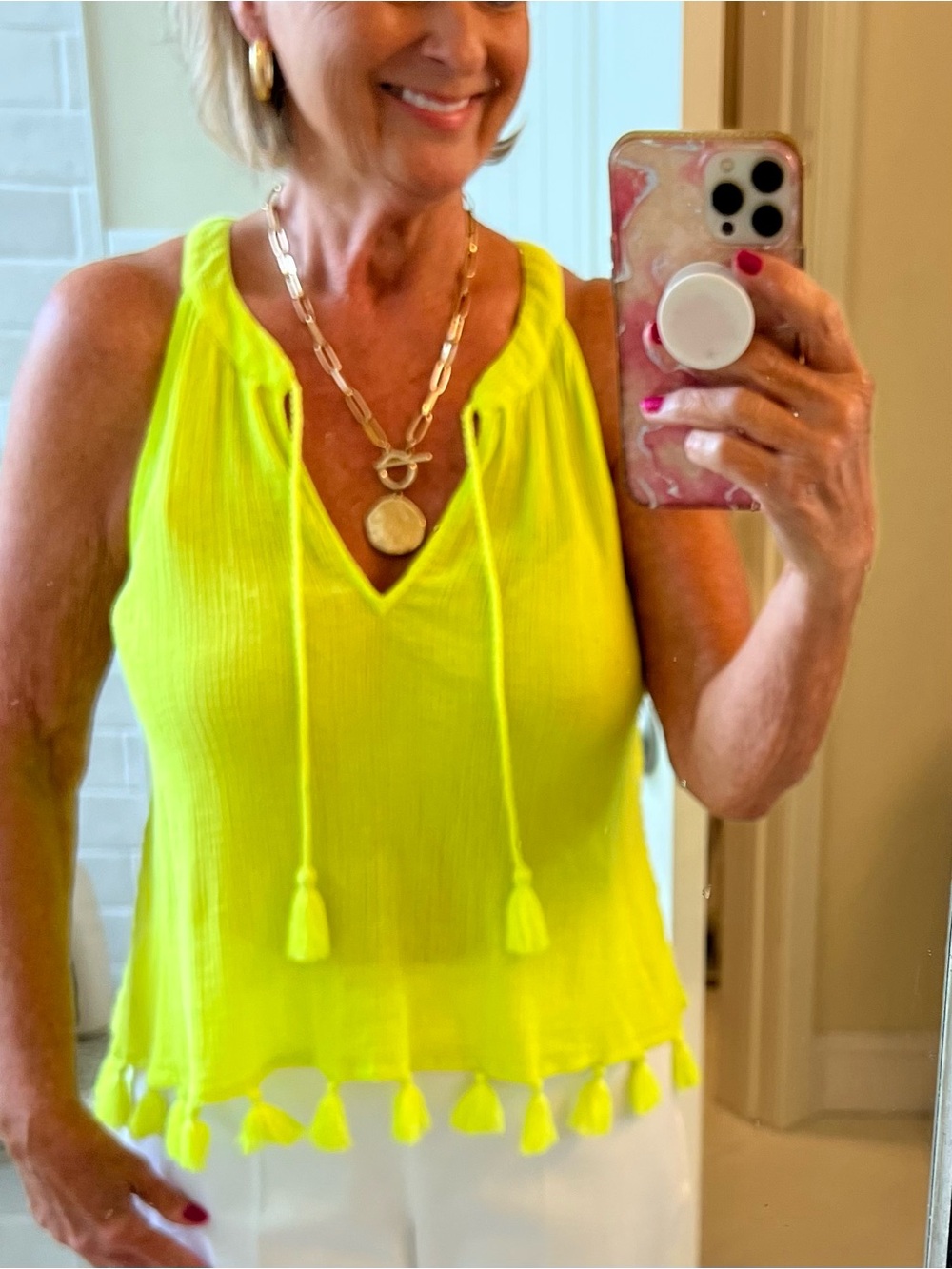 Lilly Pulitzer Neon Yellow Sleeveless Tassel-Trim Top